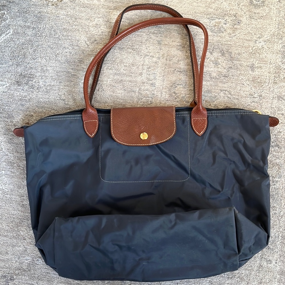 Gray blue nylon Longchamp bag